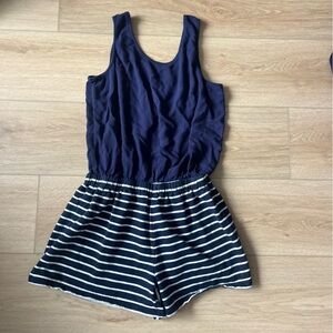 Umgee Navy Blue One Piece Striped Shorts & Tank Romper